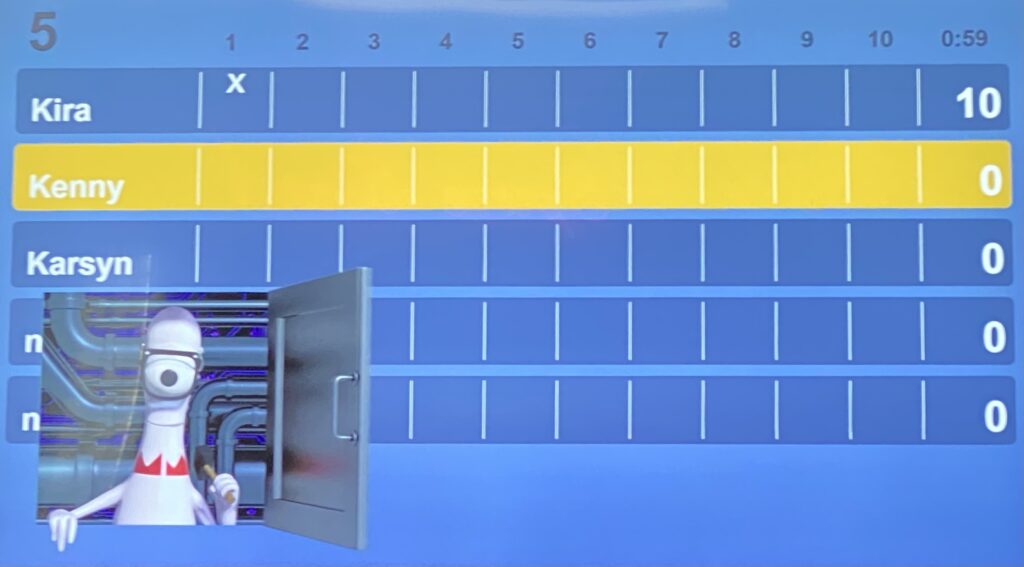 由十帧组成的数字保龄球记分表。保龄球场上典型的比分表是数字屏幕。